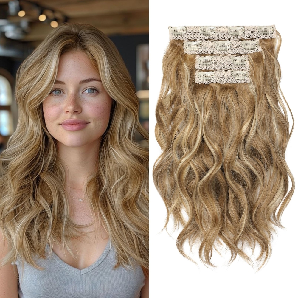 REECHO Hair Extensions, 4PCS Clip‎ in Hair Extensions 14" Short Beach Wavy NEW